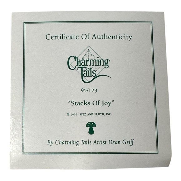 Charming Tails Blown Glass Christmas Tree Ornament Stacks Of Joy In Box with tag - Picture 9 of 10